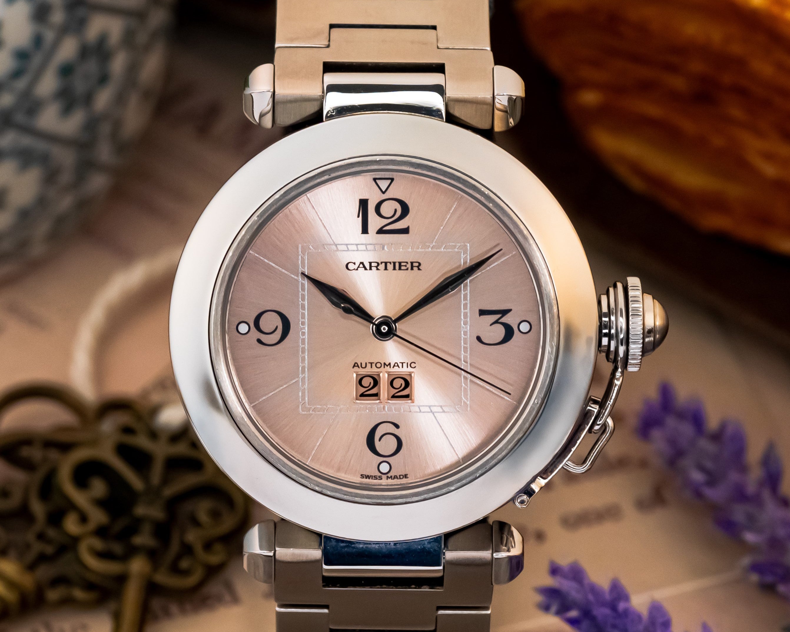 CARTIER PASHA BIG DATE PINK DIAL LADIES WATCH – W31058M7